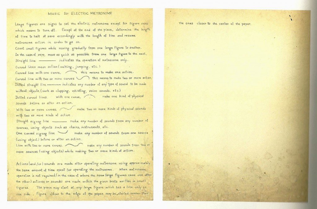 Toshi Ichiyanagi, Music for Electric Metronome, instrucciones, abril de 1960.
