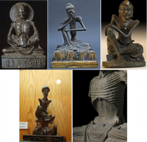 Ejemplos que muestran la variedad de formas que puede adoptar la iconografía del 'Buda asceta'.