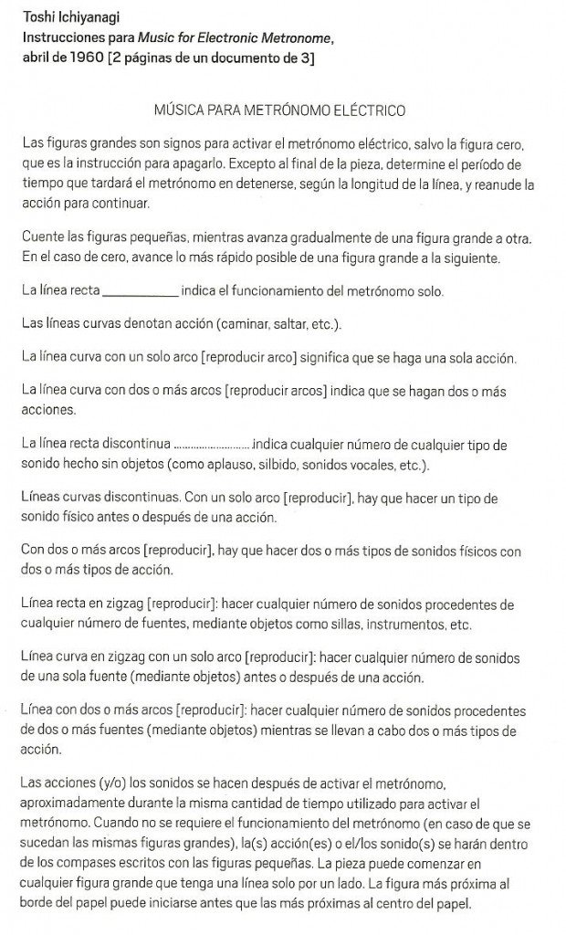 Traducción al castellano de las instrucciones para Music for Electric Metronome.