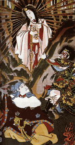 La diosa Amaterasu saliendo de la cueva, Utugawa Kunisada  (1860).
