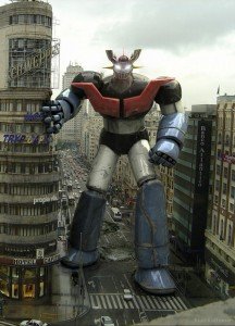 Mazinger Z destrozando la Gran Vía madrileña, obra de José Manuel Liebana.
