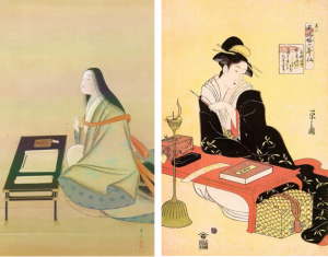 A la izquierda, Murasaki Shikibu, autora del Genji Monogatari. A la derecha, Sei Shonagon, autora de El libro de la almohada. 