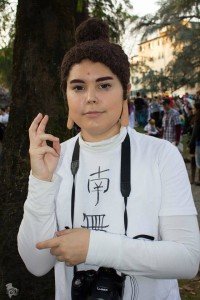 Cosplay de Buda, protagonista del manga Las vacaciones de Jesús y Buda. Fotografía realizada por Luca Dalmonte. Imagen cedida por la cosplayer, Isilme L. Totikam.