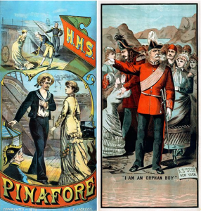 Carteles de HMS Pinafore (izquierda) y The Pirates of Penzance (derecha).