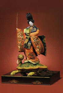 Princesa Oto sobre la tortuga portando la caja que entregará a Urashima Tarô.