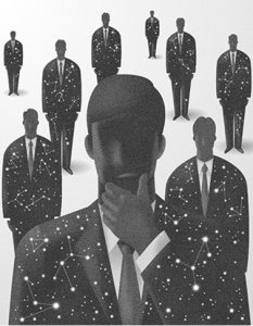 Los hombres grises de Kouzou Sakai. Obra extraída de la serie The Mind World.