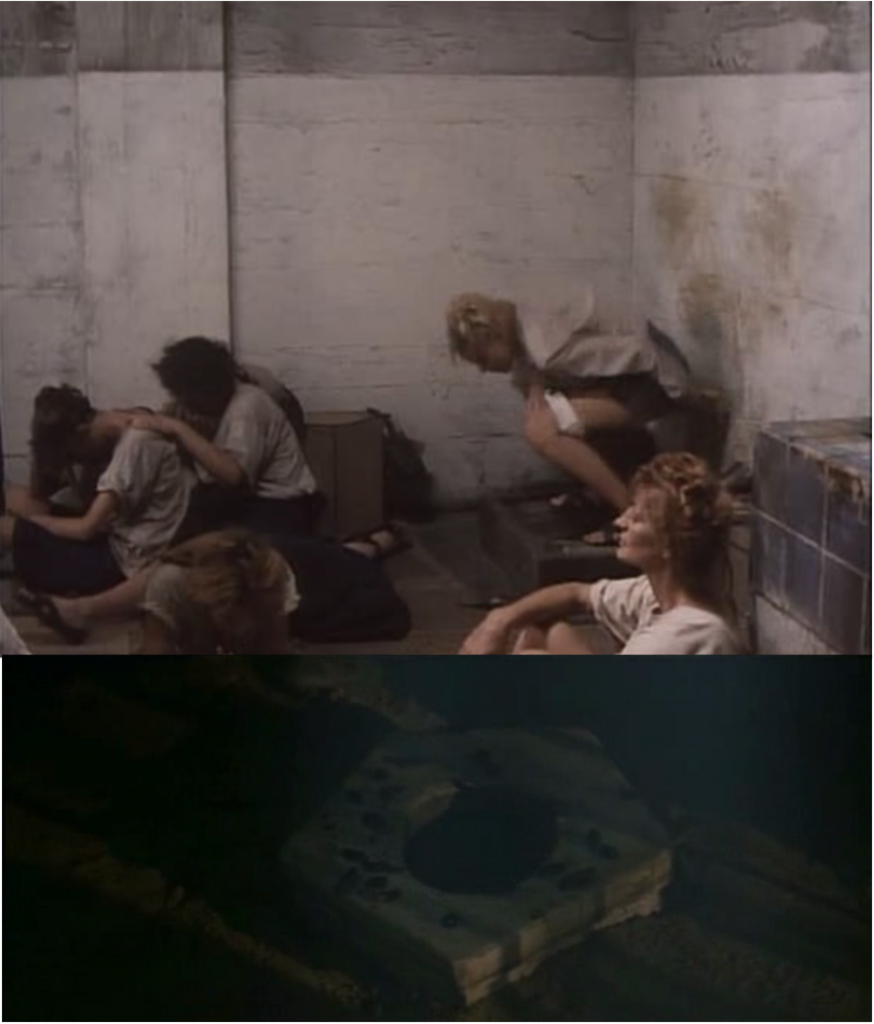 Los baños en Bangkok Hilton (arriba) y en Sueños Rotos (abajo).