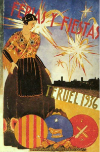 Cartel de las Fiestas de San Fernando en Teruel de 1936, apenas un mes antes de que estalle la Guerra Civil, en el que la mujer luce un mantón de Manila.