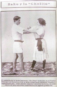 Raku en sus lides con la cupletista Chelito en Barcelona, 1908.