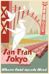 Concept art de poster promocional de San Fransokyo en Big Hero 6.