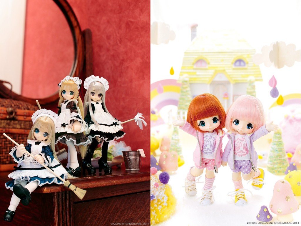 A la izquierda, tenemos la primera línea de las muñecas Lil'Fairy donde podemos apreciar la desproporción de sus extremidades además de la exageración de los rasgos del rostro. A la derecha, los dos ejemplares de Kikipop. 