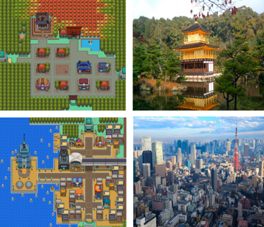 Los juegos de la saga han sabido ilustrar muy bien la comparativa entre el Japón tecnológico y el tradicional. Arriba comparativa entre Ciudad Iris y Kioto. Abajo, imágenes de Ciudad Trigal y Tokio.