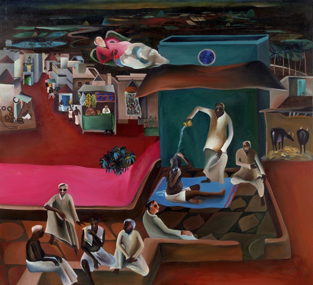 Death in the Family (Deceso en la familia), 1977, Óleo sobre lienzo,  Victoria and Albert Museum. © Estate of Bhupen Khakhar, reproducida con permiso de Tate Modern.