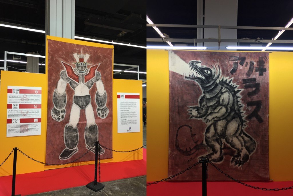 Mazinger Z y Godzilla, trabajos en tela de gran formato de Tomás Hijo (fotografías cedidas por José Andrés Santiago).