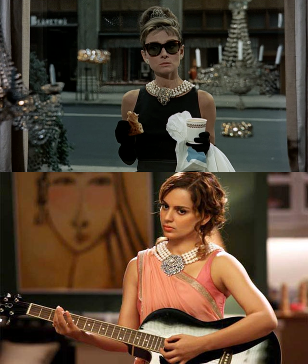 Audrey Hepburn y Kangana Ranaut con similar collar.
